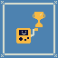 A pixel art thumbnail of a playdate holding a trophy